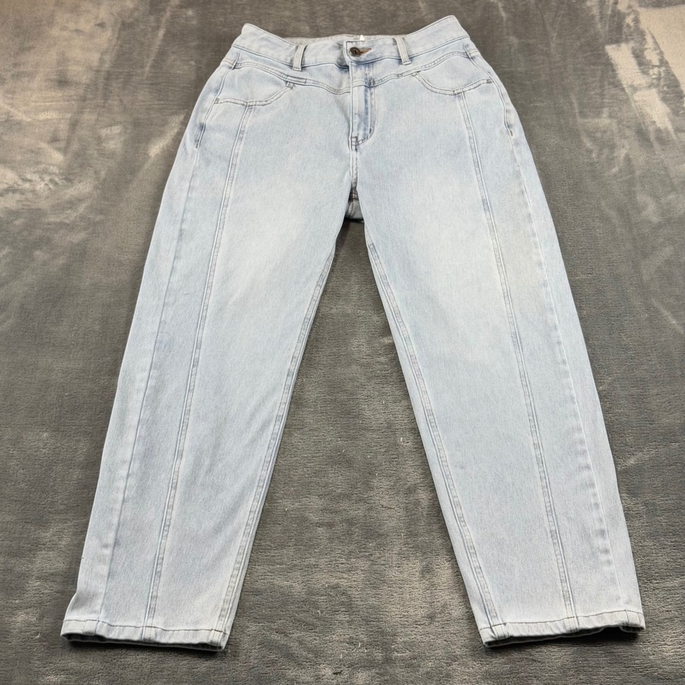 Halara Light Wash High Waisted Tapered Leg Seam Front Denim Jeans Womens Small
